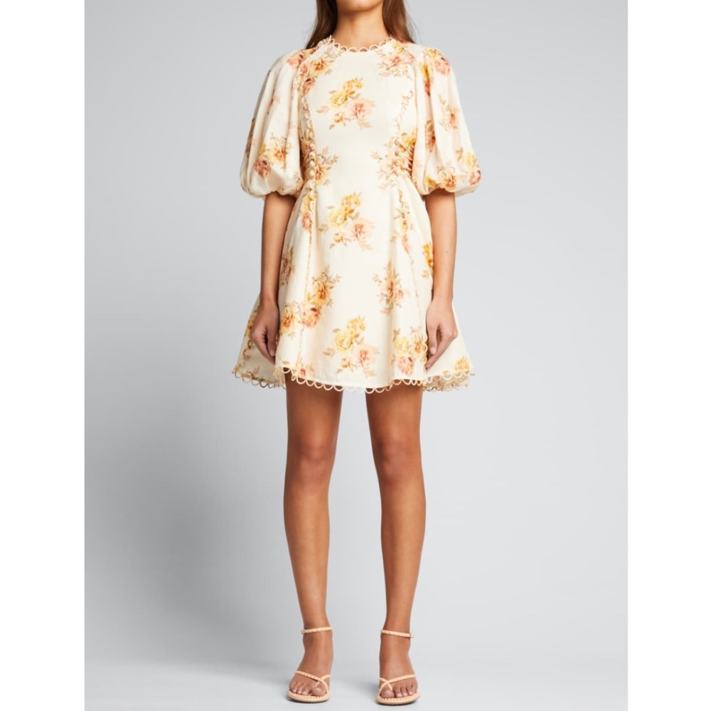 Zimmermann Rosa Linen Floral Minidress Size 2 US 8